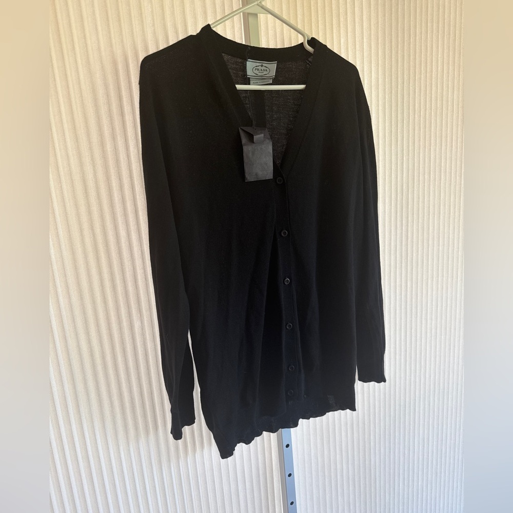 Prada Milano V-Neck Black Cardigan Size 48 EUC 100% Wool Designer - Picture 2 of 12